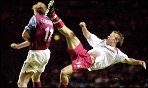 Brett Ormerod tries an acrobatic effort for Southampton