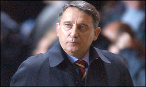Aston Villa boss Graham Taylor looks concerned as he leaves the field