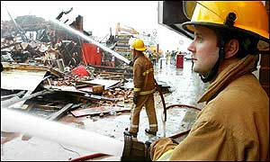Firefighters in Blackpool bring a blaze at the Grab City amusements arcade under control