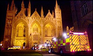 Firefighters attend a blaze at Peterborough Cathedral