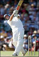 Hussain is clean bowled by Wilson