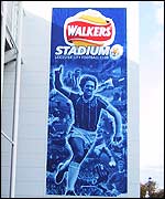 A four-storey banner of Gray Lineker on the Leicester ground