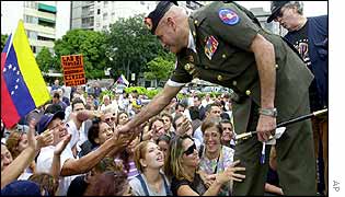 Venezuelan general greets supporters