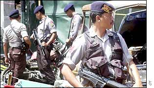 Indonesian police guard the scene of the Bali bomb
