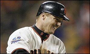 San Francisco Giant Jeff Kent celebrates after hitting a two-run home run
