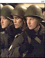 Troops outside the theatre