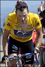 Lance Armstrong en route to victory in this year's Tour de France