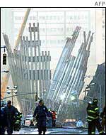 The wreckage of the World Trade Center