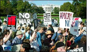 Protestors march in front of the White House