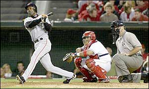 Kevin Appier is replaced by Francisco Rodriguez who allows Kenny Lofton to score from third on a wild pitch