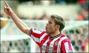 James Beattie celebrates his second goal for Southampton