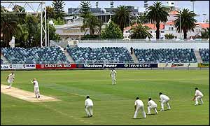 Andrew Caddick bowls to Western Australia at the WACA in Perth