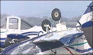 Overturned plane at Cardiff airport 