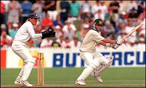 Mark Waugh gets straight down to business at the Adelaide Oval in 1991