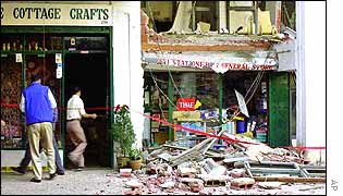 Bombed bookstores in Kathmandu