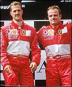 Michael Schumacher (left) and Rubens Barrichello on the podium in Austria