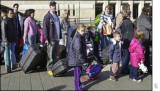 Tourists outside Disneyland Paris 