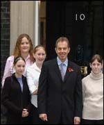 Tony Blair with children from mining communities in Barnsley