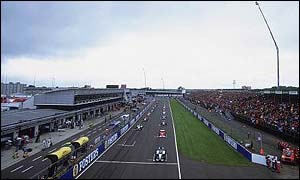 The cars line up on the grid at Silverstone for this year's British Grand Prix