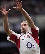 Joe Worsley tries to claim a line-out on England duty 