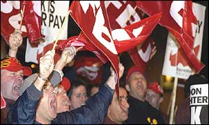 Firefighters outside talks on Wednesday