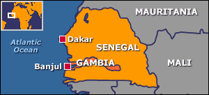 Map showing Senegal and Gambia