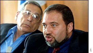 Rehavam Ze'evi (left) with Avigdor Lieberman