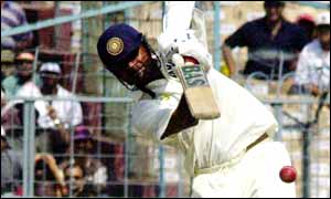 Javagal Srinath in action on day two for India against West Indies