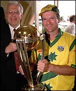 Steve Waugh with the World Cup trophy