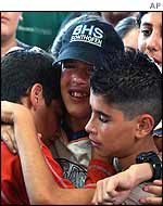Teenagers at the funeral of 14-year-old Hadas Turgeman