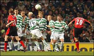 Blackburn midfielder David Thompson whips in a free-kick against Celtic