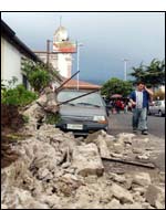 A street in Santa Venerina , Sicily, Italy, heavily damaged by an earthquake Tuesday