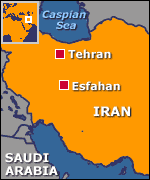 Map showing Tehran and Esfahan
