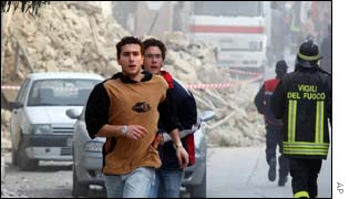 Residents run in fear after Friday's quake 