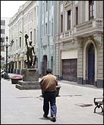 Boarded up shops in Lima