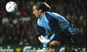 David Seaman in action for England against Macedonia