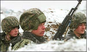 Russian soldiers in a bunker near Grozny