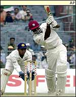 Marlon Samuels clips the ball through the leg side