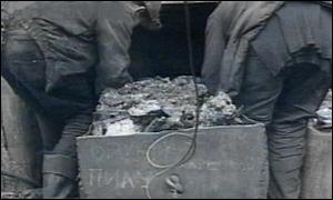 Miners at an illegal pit in Donetsk