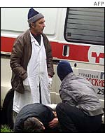 Hostage is tended outside the theatre