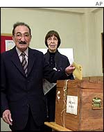 Bulent Ecevit casts his ballot