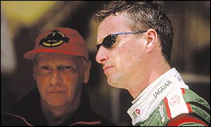 Jaguar boss Niki Lauda and Eddie Irvine