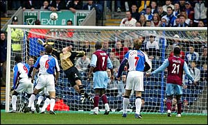 Aston Villa's Peter Enckelman enjoyed a good game against Blackburn