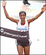 Joyce Chepchumba takes the tape in New York