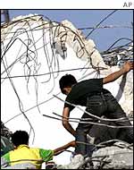 Boys in the ruins of Jenin refugee camp