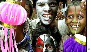 Children at a Diwali fair in Bombay 