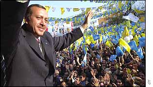Recep Tayyip Erdogan at a party rally
