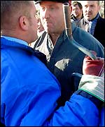 Thomas Ward, a Woodside Gypsy squares up to a bailiff