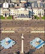 A virtual picture of a future Trafalgar Square from the air