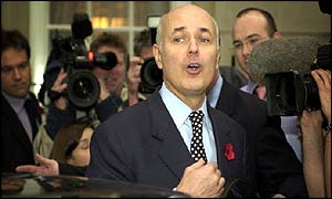 Iain Duncan Smith leaving a news conference at Conservative Central Office